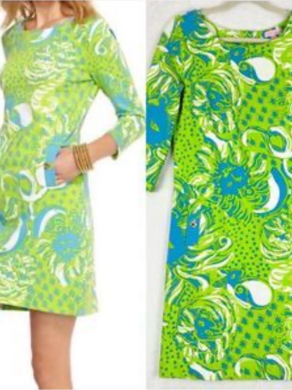 Lilly Pulitzer Lime Green & Turquoise Printed Top
